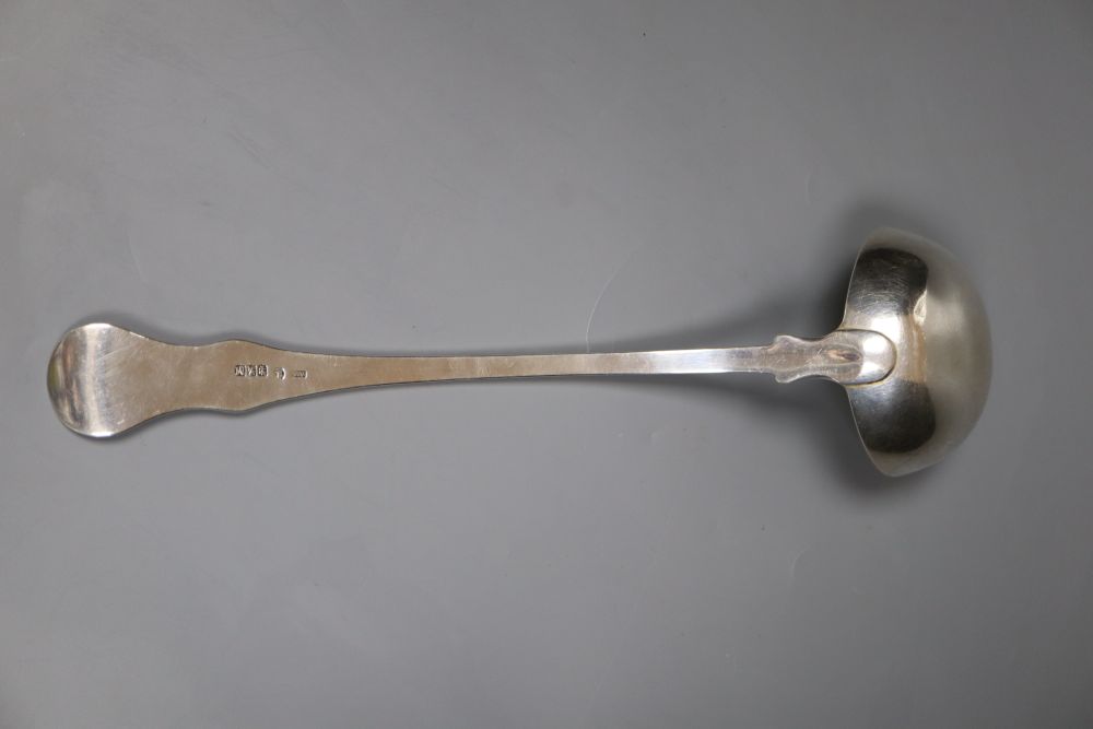 A William IV Scottish silver Queens pattern soup ladle, A*A, Glasgow, 1831, 36cm, 8.5oz.